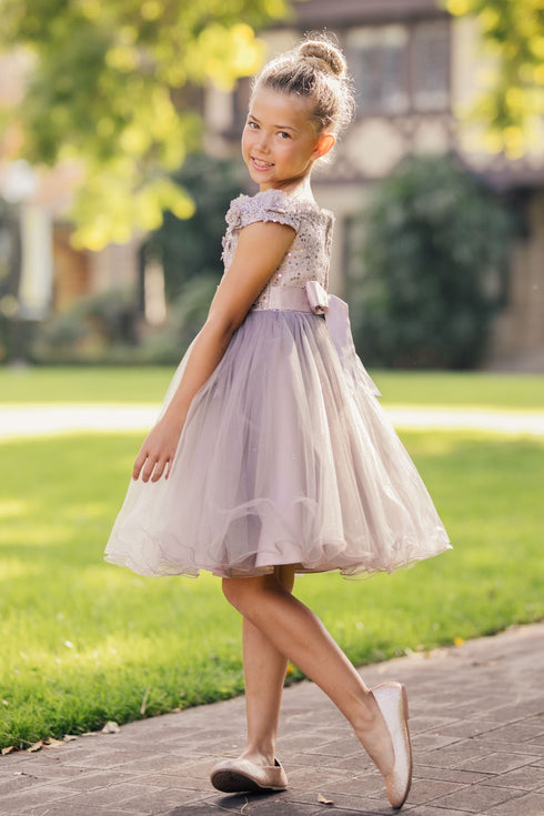 Girls Multi Color 3D Floral Tulle Off Shoulder Junior Bridesmaid Dress 2-12